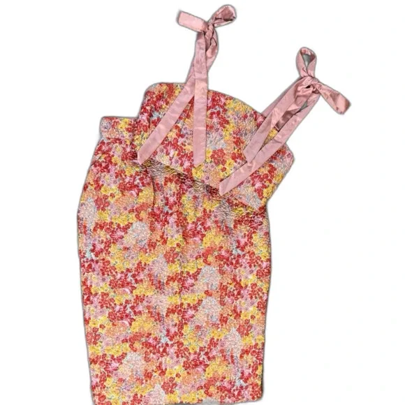 Lulu’s Ellarina Pink Multi Metallic Tie-Strap Two-Piece Midi Dress Set Small - Picture 8 of 12